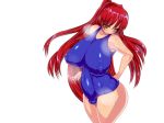 1girl blush breasts brown_eyes full-package_futanari futanari huge_breasts huge_nipples kari kousaka_tamaki long_hair nipples red_hair solo standing sweat swimsuit to_heart_2 totoya