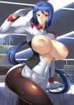  1girl big_breasts blue_hair curvaceous curvy gundam_build_fighters haganef huge_breasts human iori_rinko long_hair looking_at_viewer mature mature_female mature_woman milf rinko_iori salute saluting 