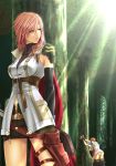 1boy 2_girls 2girls aqua_hair ass blush breasts clothed_sex eclair_farron elbow_gloves final_fantasy final_fantasy_xiii forest gadot gloves hiwainaru lightning_farron long_hair multiple_girls nature orange_hair outdoors pink_hair raito serenity_raven sex skirt sword vaginal voyeurism weapon