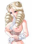  breasts capcom corset drill_hair gloves hair jpeg_artifacts justice_gakuen kirishima_yurika large_breasts lipstick moero!_justice_gakuen nipples project_justice rival_schools twin_drills white_background yurika_kirishima 