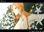 bad_id bleach breasts brown_eyes copyright_name flower inoue_orihime large_breasts long_hair nanao nanao_(mahaya) orange_hair topless