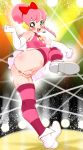  1girl anus ass battle_spirits battle_spirits:_shounen_toppa_bashin blush erect_nipples fat_mons from_below highres mura-san murasan my_sunshine no_panties open_mouth pussy skirt solo striped striped_legwear striped_thighhighs suiren thighhighs uncensored upskirt 