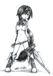  dark_chronicle dark_cloud_2 level-5 mg_(h-f) monica_raybrandt monochrome panties panty_pull ponytail sketch sword topless underwear weapon 