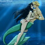 1boy 1boy1girl 1girl aqua_eyes ass bikini black_hair blonde_hair bubble_butt dat_ass disney freediving imminent_kiss long_hair looking_at_each_other melody_(disney) merman mshowllet ocean seashell_bra short_hair swimming swimsuit the_little_mermaid the_little_mermaid_ii:_return_to_the_sea underwater voluptuous