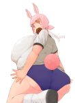 animal_ears ass bunny_ears bunny_girl buruma cookie fat food lionel_nakamura obese pink_eyes pink_hair plump