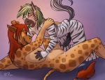 2012 big_breasts breasts closed_eyes cum cum_in_pussy cum_inside cute ear_piercing equine female furry giraffe green_hair hair hetero horn kadath lying male nude on_back penis piercing pussy puzzle_(kadath) red_hair sex vaginal zebra