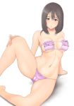 1girl bare_shoulders bikini black_hair blush bra breasts brown_eyes brown_hair cameltoe cleavage frills head_tilt lingerie looking_at_viewer muffin_(sirumeria) navel open_mouth original panties short_hair simple_background sirumeria solo spread_legs swimsuit underwear white_background