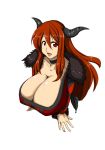  1girl aeon708 breasts brown_hair cleavage female horns huge_breasts long_hair maou_(maoyuu) maoyuu_maou_yuusha open_mouth red_eyes smile 