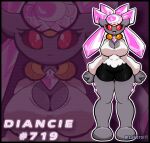 1girls 2025 abstract_background absurd_res anthro anthro_pokemon artist_name big_breasts black_border black_bottomwear black_clothing border bottomwear breasts cleavage cleavage_cutout clothed clothing commission commissioner_upload creatures_(company) creatures_inc. crystal crystal_(anatomy) diana_(al33444) diancie elemental_creature fan_character featureless_feet female game_freak gem gem_creature gen_6_pokemon generation_6_pokemon gray_body grey_body hi_res huge_breasts legendary_pok&eacute;mon legendary_pokemon mineral_fauna mythical_pokemon nintendo png png_file pokedex_number pokemon pokemon_(species) pokemon_xy pokemorph red_eyes rock rock_creature sawcraft1 solo solo_female thick_thighs toeless_feet topwear white_clothing white_topwear wide_hips