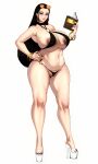 1girl big_ass big_breasts bikini black_hair book bracelets earrings glasses long_hair m_jr_art micro_bikini milf platform_shoes posing seductive seductive_smile sexy thick
