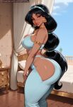  1girl ai_generated aladdin_(1992_disney_film) aladdin_(series) arabian_clothes arabian_female black_hair curvy curvy_female curvy_figure dark-skinned_female disney jasmine long_hair princess_jasmine 
