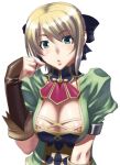 1girl alluring bandai_namco blonde_hair breast_squeeze breasts cassandra_alexandra cleavage female_only green_eyes human kansuke namco_bandai nipple_slip nipples no_bra project_soul silf soul_calibur soul_calibur_ii soul_calibur_iii soulcalibur_ii soulcalibur_iii