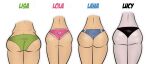 4girls ass ass_chart ass_cleavage ass_comparison ass_focus big_ass black_panties blue_panties butt_crack butt_size_difference female female_focus female_only green_panties lana_loud lineup lisa_loud lola_loud lucy_loud multiple_girls nickelodeon panties pink_panties scobionicle99 siblings straight_hair text the_loud_house wide_hips