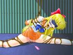  1girl aino_minako arms_behind_back ball_gag bdsm bishoujo_senshi_sailor_moon blindfold blonde_hair blush bondage bound bow box_tie breast_bondage costume floor gag gagged gloves hair_ornament leotard long_hair nipples panties remote_control_vibrator rope sailor_venus serafuku skirt solo spark_utamaro tied_up underwear upskirt vibrator wall white_panties 