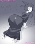 1girl 1girls 2025 ass ass big_ass big_ass buttplug buttplug_under_clothes chickpea creepy_susie digital_drawing_(artwork) female_only greyscale huge_ass huge_ass kneel looking_back looking_over_shoulder monochrome on_hands_and_knees the_oblongs