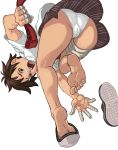  1girl artist_request ass bandage bandages bandaid barefoot brown_eyes brown_hair cameltoe capcom fat_mons feet legs makoto makoto_(street_fighter) no_socks open_mouth panties pantyshot sandals school_uniform shoe_dangle short_hair single_shoe skirt soles solo street_fighter street_fighter_iii street_fighter_iii:_3rd_strike street_fighter_iv toes tomboy underwear upskirt 