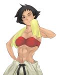  1girl abs black_eyes black_hair bra capcom domingesu dougi female lingerie makoto makoto_(street_fighter) muscle red_bra short_hair solo street_fighter street_fighter_iii street_fighter_iii:_3rd_strike street_fighter_iv tomboy towel underwear 