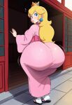 1girl ai_generated ass big_ass breasts fundoshilover101 huge_ass kimono mario_(series) nintendo princess_peach