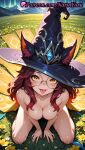 1girl 1girl 1girls 2025 ai ai_assisted ai_generated animal_ear_fluff animal_ears anime anime_style aurora_(league_of_legends) bangs big_breasts big_breasts black_headwear blush body_freckles breasts breasts_squeezed_together bust cleavage collarbone completely_nude ears_through_headwear facial_mark fairy female_focus female_only female_solo field flower flower_field fox_ears fox_girl freckles from_above glasses gradient_hair grass hat hentai high_quality high_res high_res high_resolution kneel league_of_legends league_of_legends:_wild_rift long_hair looking_at_viewer medium_breasts megane miqo'te multicolored_hair natsuyoru nude nude_female outside patreon red_hair riot_games round_eyewear shiny_skin sitting slit_pupils smile solo_female stable_diffusion tongue tongue_out voluptuous voluptuous_female whisker_markings witch_hat yellow_eyes yellow_flower