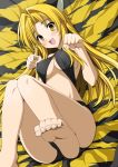 1girl animal_ears bad_id barefoot blonde_hair cat_ears covered_nipples erect_nipples feet long_hair lying oda_nobuna oda_nobuna_no_yabou paw_pose soles solo toes waochi. yellow_eyes