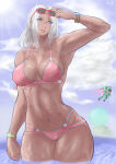 1girl abs alluring athletic_female big_breasts bikini dark-skinned_female dark_skin elma_(xenoblade_x) female_abs fit_female nintendo toned uya_(yurukah) white_hair wide_hips xenoblade_(series) xenoblade_chronicles_x