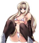  armor bikini bikini_armor blonde_hair blue_eyes blush breasts detached_sleeves fingerless_gloves flower gloves hair_flower hair_ornament high_res kusugawa_sasara long_hair shinano_yura simple_background smile stockings swimsuit to_heart_2 white_background 