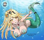 1girl alluring archlord_haku big_breasts blonde_hair cleavage female mermaid mythra nintendo solo underwater water xenoblade_(series) xenoblade_chronicles_2 yellow_eyes