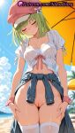 1girl 1girl 1girls 2025 ai ai_assisted ai_generated anime anime_style arms_at_sides ass_visible_through_thighs bakemonogatari bangs beach beach_umbrella big_breasts blue_jacket blue_sky blunt_bangs blush bottomless breasts bust cabbie_hat cleft_of_venus closed_eyes closed_mouth clothes_around_waist clothing cloud collarbone covered_nipples cowboy_shot day denim eyeshadow facing_viewer female_focus female_only green_hair hat head_tilt hentai high_quality high_res high_res high_resolution jacket jacket_around_waist makeup medium_breasts medium_hair monogatari_(series) natsuyoru navel nipples nipples_outside no_bra no_panties ocean outside paipan palm_tree parasol patreon pink_headwear puffy_short_sleeves puffy_sleeves pussy pussy ribbon see-through see-through_shirt sengoku_nadeko shirt short_hair short_sleeves sky smile solo_female stable_diffusion standing stockings stomach sun sweater_around_waist thigh_gap thighs tree umbrella uncensored uncensored_nipples voluptuous voluptuous_female water wet wet_clothes wet_shirt white_legwear white_shirt white_thighhighs wrist_cuffs