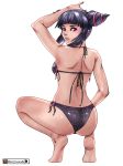 backboob barefoot bikini capcom feet han_juri herry_luwuk lips looking_back o-ring_bottom o-ring_top pose simple_background solo squatting street_fighter street_fighter_iv swimsuit watermark white_background