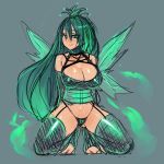 1girl anthro anthrofied bare_shoulders big_breasts blush breasts choker cleavage crown elbow_gloves friendship_is_magic garter_straps gloves green_eyes green_hair heart_panties heart_print high_res highleg highleg_panties humanized kneel maniacpaint medium_breasts my_little_pony nipples_through_clothes o-ring_top panties printed_panties queen_chrysalis smile solo stockings underwear wings