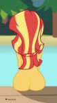 1girl 1girl 1girl ass atomickotik back_view blue_eyes blush casual covering_breasts equestria_girls friendship_is_magic gif human looking_back_at_viewer my_little_pony nude nude_female nudist pale_skin pier solo_female sunset_shimmer two_tone_hair