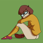 2018 ass brown_hair cartoon_network dress hairband hanna-barbera no_panties no_pants orange_clothing rorschach089 scooby-doo sitting velma_dinkley