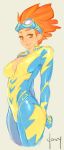 1girl big_breasts blue_eyes bodysuit breasts brown_eyes doxy friendship_is_magic humanized large_breasts my_little_pony my_little_pony_friendship_is_magic navel orange_hair redhead short_hair signature solo spitfire spitfire_(mlp)