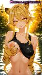 1girl 1girl 1girls 2025 ai ai_assisted ai_generated akame_ga_kill! animal_ear_fluff animal_ears animal_hands anime anime_style backlighting bangs bare_shoulders big_breasts big_breasts black_nails black_sports_bra black_tank_top blonde_hair blush breasts bust cat_ears clothes_lift clothing collarbone covered_nipples eyeliner eyeshadow female_focus female_only gloves grabbing_own_breast grin hair_between_eyes hentai high_quality high_res high_res high_resolution leone_(akame_ga_kill!) lion_ears lion_girl lion_tail looking_at_viewer makeup medium_breasts nail_polish natsuyoru nature navel nipples nipples_outside non-asian oiled one_breast_out outside partially_submerged patreon pond sharp_fingernails shirt_lift short_hair_with_long_locks sidelocks slit_pupils smile solo_female sports_bra stable_diffusion stomach tail tank_top teeth tiger_ears tiger_girl tiger_print tiger_tail tree unaligned_breasts uncensored_nipples upper_body voluptuous voluptuous_female water wet yellow_eyes