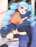 1boy 1girl ace_trainer_(pokemon) blue_hair cum cum_inside drill_hair high_res pantyhose penis pokemon sex yuno_(artist)