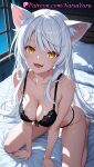 1girl 1girl 1girls 2025 ai ai_assisted ai_generated all_fours animal_ear_fluff animal_ears anime anime_style arm_support bakemonogatari bangs bare_shoulders barefoot bed bed_sheet big_breasts big_breasts black_bra black_hanekawa black_panties blush bra breasts bust cat_ears cat_girl cleavage collarbone fangs feet female_focus female_only foot_fetish hair_between_eyes hanekawa_tsubasa hentai high_quality high_res high_res high_resolution indoors kneel lace-trimmed_bra legs lingerie long_hair looking_at_viewer makeup medium_breasts monogatari_(series) natsuyoru night on_bed open_mouth panties panties patreon pillow shiny_skin silver_hair sitting slit_pupils smile soles solo_female stable_diffusion string_panties thighs underwear underwear_only very_long_hair voluptuous voluptuous_female white_hair window yellow_eyes