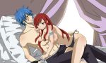 1boy 1girl big_breasts blue_hair breasts cleavage couple erza_scarlet fairy_tail jellal_fernandes long_hair red_hair short_hair tattoo topless