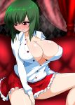 1girl blush breasts bursting_breasts cleavage female green_hair high_res highres kazami_yuuka mattari_yufi plaid sitting skirt solo touhou