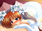 big_breasts blush breasts bridal_veil bride brown_hair closed_eyes cum cum_inside esuesu flower gloves long_hair mahou_shoujo_lyrical_nanoha mahou_shoujo_lyrical_nanoha_strikers nipples penis sex takamachi_nanoha vaginal veil wedding_dress