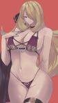 1girl alluring big_breasts blonde_hair bra calmgreentori cleavage cynthia cynthia_(pokemon) lingerie nintendo panties pin_up pokemon pokemon_(anime) shirona_(pokemon)