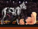 3d audience beastiality blonde_hair dog naughty_face stockings