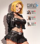 1girl android_18 black_skirt blonde_hair dragon_ball goth goth_girl miniskirt sex_invitation sexually_suggestive short_hair skirt