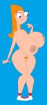 1girl 2025 big_breasts blue_background blue_eyes candace_flynn cndhpr disney disney_channel edit eyebrows eyelashes female_only navel nipples no_bra no_panties nude nude_female orange_hair phineas_and_ferb pubic_hair pussy shoes smile vanilladream34