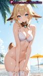 1girl 1girl 1girls 2025 ai ai_assisted ai_generated animal_ears anime anime_style antlers asian bangs bare_arms bare_shoulders beach beach_umbrella big_breasts bikini_top_only blonde_hair blue_eyes blue_gemstone blue_sky blush bottomless bow bow_bra bra breasts bust cleavage cleft_of_venus closed_mouth clothing cowboy_shot day deer_ears deer_tail detached_collar earrings female_focus female_only female_solo floppy_ears genshin_impact groin hands_on_own_thighs hentai high_quality high_res high_res high_resolution horns hoyoverse jewelry kachina_(genshin_impact) lace-trimmed_bra lace_trim looking_at_viewer medium_breasts medium_hair mihoyo mihoyo_technology_(shanghai)_co._ltd. natsuyoru navel ocean outside paipan palm_tree patreon pussy pussy sidelocks sky smile solo_female stable_diffusion standing stockings stomach sunlight swimsuit tail thighs tree umbrella uncensored underwear voluptuous voluptuous_female water wet white_bra white_legwear white_thighhighs