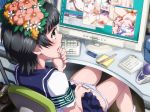 blush clothed_masturbation computer fingering flower masturbation panties panty_pull pornography same school_uniform to_aru_kagaku_no_railgun to_aru_majutsu_no_index uiharu_kazari underwear watching_porn