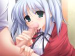 1girl angel aqua_eyes blue_hair bokusatsu_tenshi_dokuro-chan breasts censored cum cum_in_mouth cum_on_body cum_on_breasts cum_on_hair cum_on_upper_body facial fellatio halo mitsukai_dokuro oral penis school_uniform serafuku solo_focus twin_tails twintails