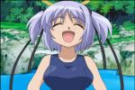 animated animated_gif bokusatsu_tenshi_dokuro-chan cap closed_eyes gif laugh laughing mitsukai_dokuro one-piece_swimsuit school_swimsuit screencap swimsuit