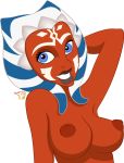  1girl ahsoka_tano alien areola big_breasts breasts clone_wars cute dark-skinned_female dark_skin female female_only gomi-sama hand_behind_head high_resolution hot looking_at_viewer nipples nude posing presenting prophet simple_background smiling solo star_wars teen teeth togruta topless 