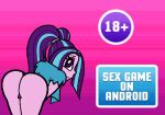  1girl advertisement aria_blaze aria_blaze_(eg) ass bent_over equestria_girls fake_advertisement female_only friendship_is_magic looking_back my_little_pony panties partially_clothed rainbow_rocks solo_female text 