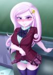 1_girl 1girl ambiguous_fluids blush blushing clothed crying equestria_girls female female_only fleur_de_lis fleur_de_lis_(mlp) friendship_is_magic long_hair looking_at_viewer my_little_pony panties school_uniform short_sleeves skirt skirt_lift skirt_lifted_by_self solo standing stockings tears uniform uotapo